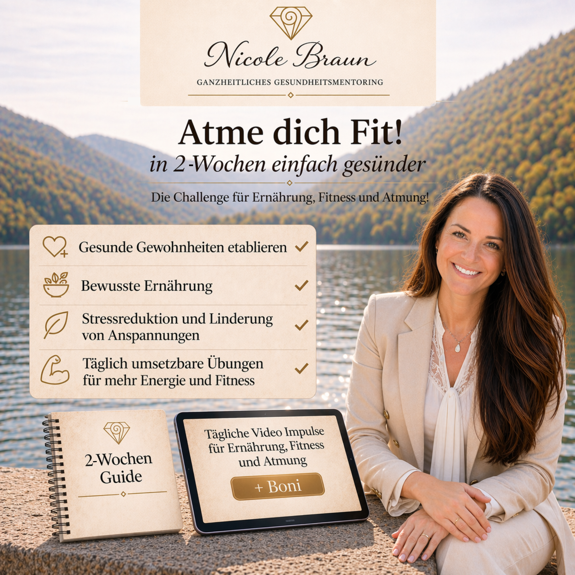 2 Wochen Challenge- Atme dich Fit! Lerne in 2 Wochen einfache Atem & Achtsamkeitübungen die dein Nervensystem beruhigen und dein Alltag leichter machen